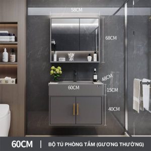 Bộ tủ phòng tắm thông minh Enic T03 - 60cm Gương Thường