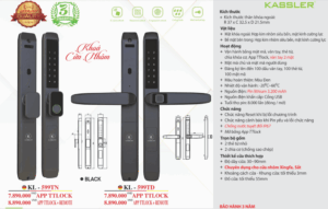 khoa van tay kassler kl 599tn black app remote 1 - Khóa vân tay cửa nhôm Kassler KL-599TN Black APP, Remote tiêu chuẩn Đức