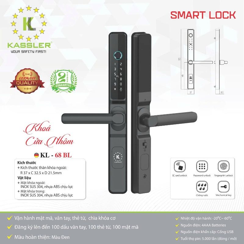 khoa van tay cua nhom kassler kl 68 bl app remote6 - Khóa vân tay cửa nhôm Kassler KL-68 BL APP, REMOTE tiêu chuẩn Đức Khóa vân tay cửa nhôm Kassler KL-68 BL APP, REMOTE tiêu chuẩn Đức