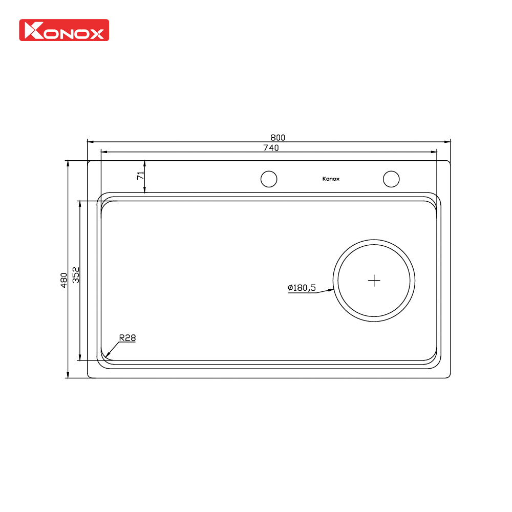 ban ve ky thuat chau rua bat 1 ho Konox KN8048TS Dekor - Chậu rửa bát KONOX KN8048TS DEKOR Chậu rửa bát KONOX KN8048TS DEKOR