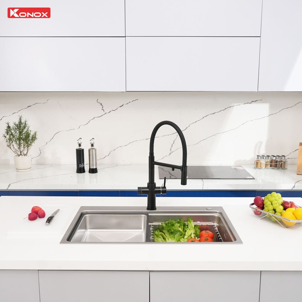 chau rua bat 1 ho chong xuoc Konox KN8048TS Dekor - Chậu rửa bát KONOX KN8048TS DEKOR Chậu rửa bát KONOX KN8048TS DEKOR