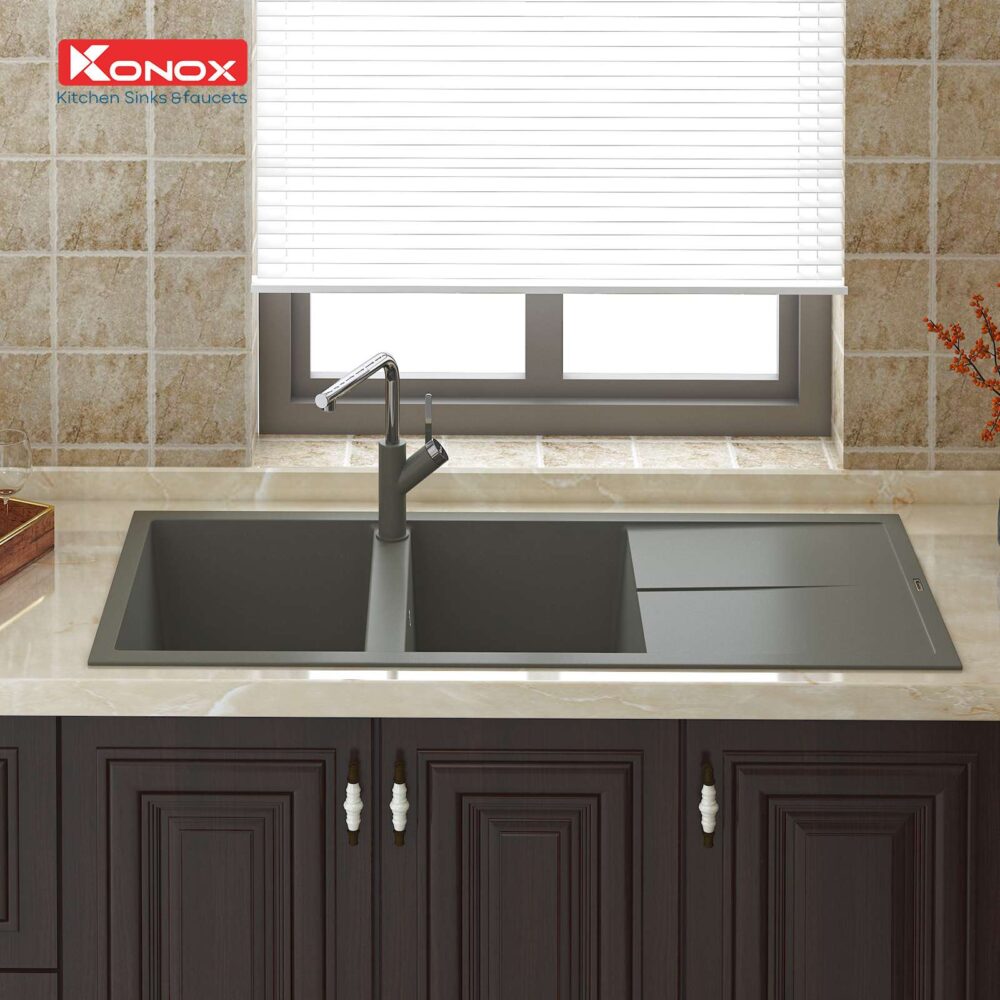 chau rua bat granite sink Livello smart 1160 grey - Chậu rửa bát Konox LIVELLO SMART 1160 Grey Chậu rửa bát Konox LIVELLO SMART 1160 Grey