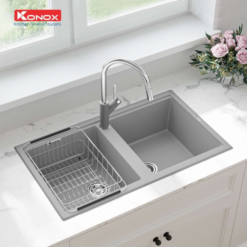 chau rua bat granite sink Phoenix 860 grey 1024x1024 1 - Chậu rửa bát Konox PHOENIX SMART 860 Grey Chậu rửa bát Konox PHOENIX SMART 860 Grey