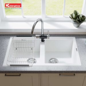 chau rua bat granite sink Phoenix 860 silver - Chậu rửa bát Konox PHOENIX SMART 860 White Silver