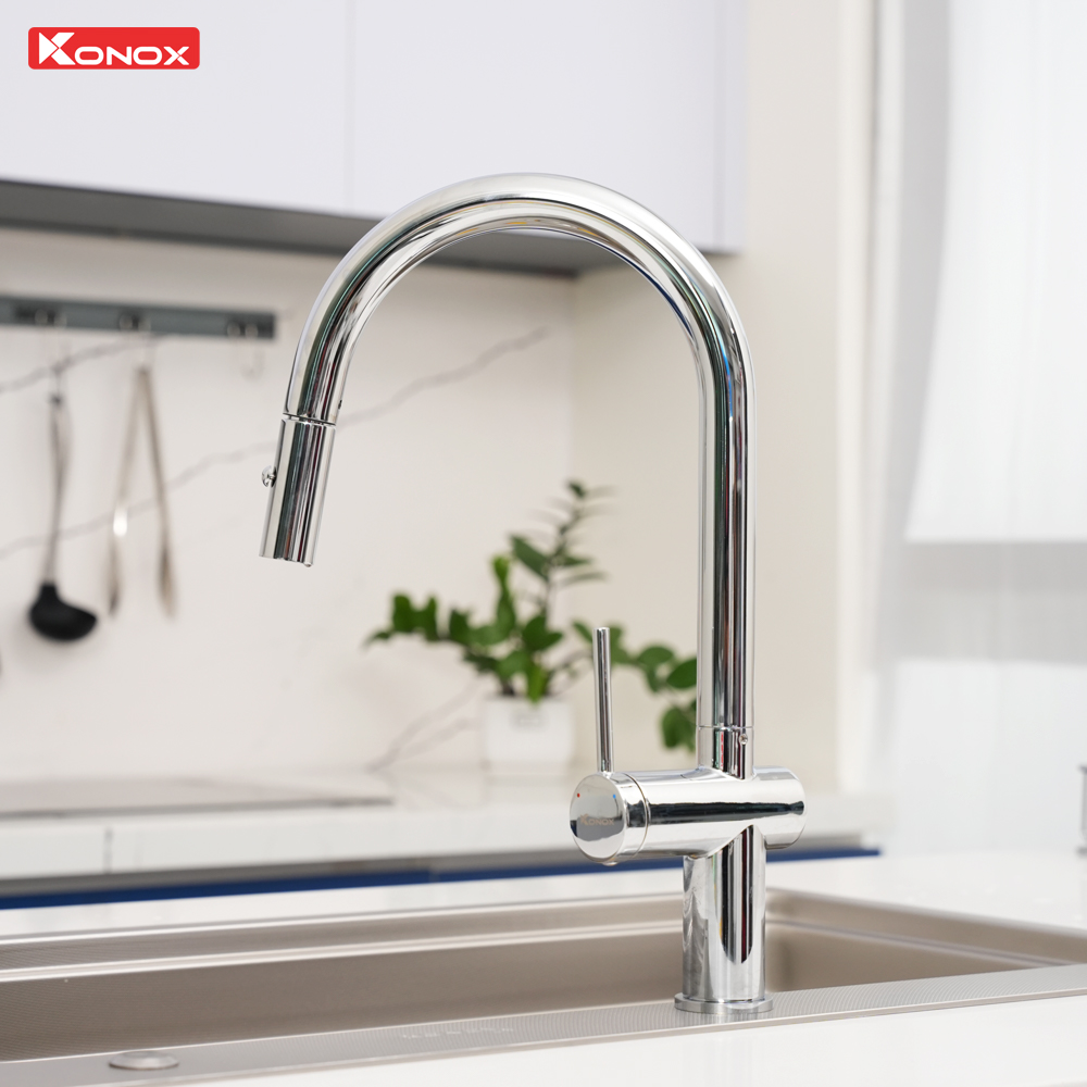 voi rua bat day rut nong lanh Konox Comfor Chrome 2 - Vòi rửa chén KONOX Comfor Chrome Vòi rửa chén KONOX Comfor Chrome