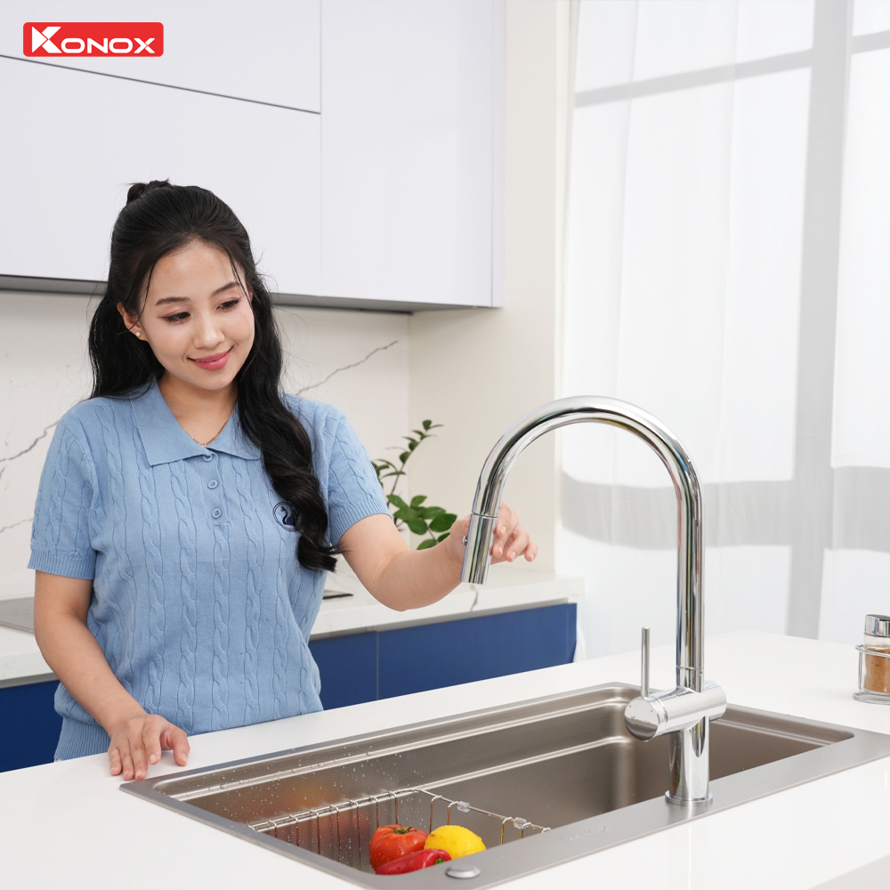voi rua bat day rut nong lanh Konox Comfor Chrome 6 - Vòi rửa chén KONOX Comfor Chrome Vòi rửa chén KONOX Comfor Chrome