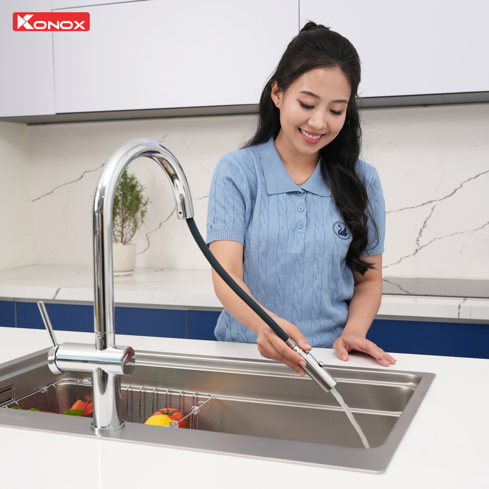 voi rua bat day rut nong lanh Konox Comfor Chrome 7 - Vòi rửa chén KONOX Comfor Chrome Vòi rửa chén KONOX Comfor Chrome