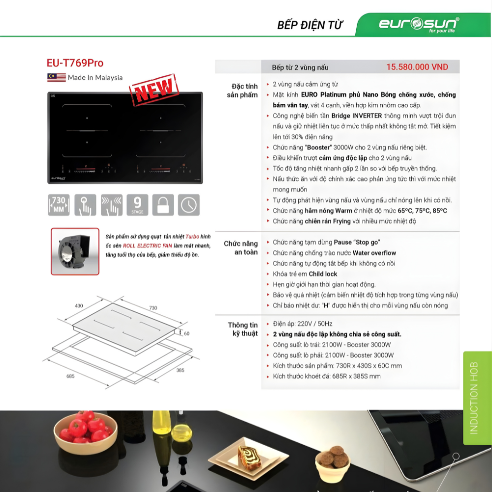 Khoa van tay DEMAX EL910 GS 6 - Bếp từ Eurosun EU-T769Pro Bếp từ Eurosun EU-T769Pro
