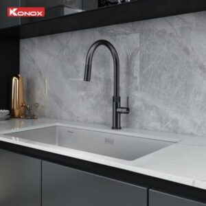 Voi mau Gunmetal 600x600 2 - VÒI RỬA BÁT DÂY RÚT KONOX LASI GUN METAL