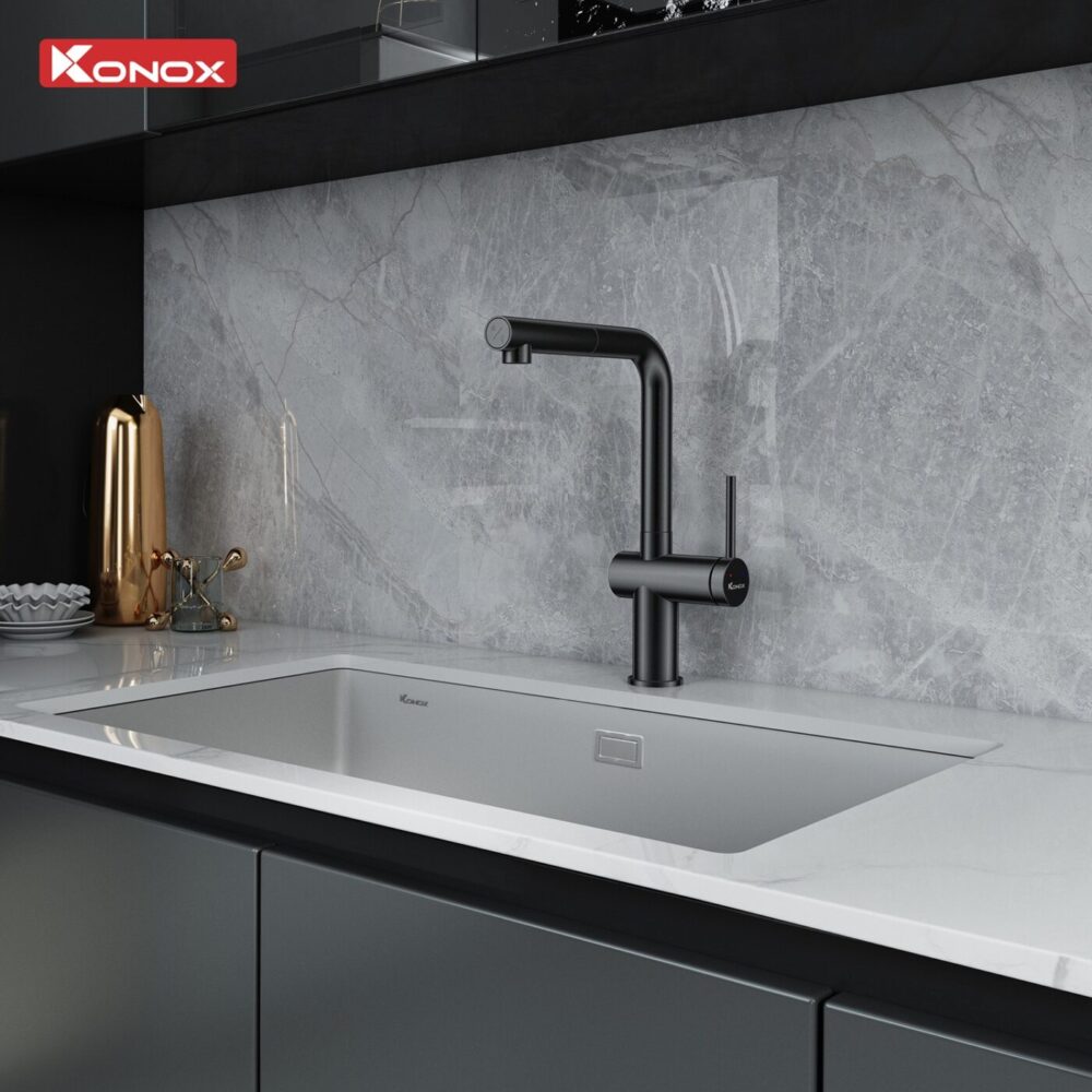 Voi rua bat day rut Stream Smart Gun Meta 3 1400x1400 1 - VÒI RỬA BÁT DÂY RÚT KONOX STREAM SMART GUN METAL VÒI RỬA BÁT DÂY RÚT KONOX STREAM SMART GUN METAL