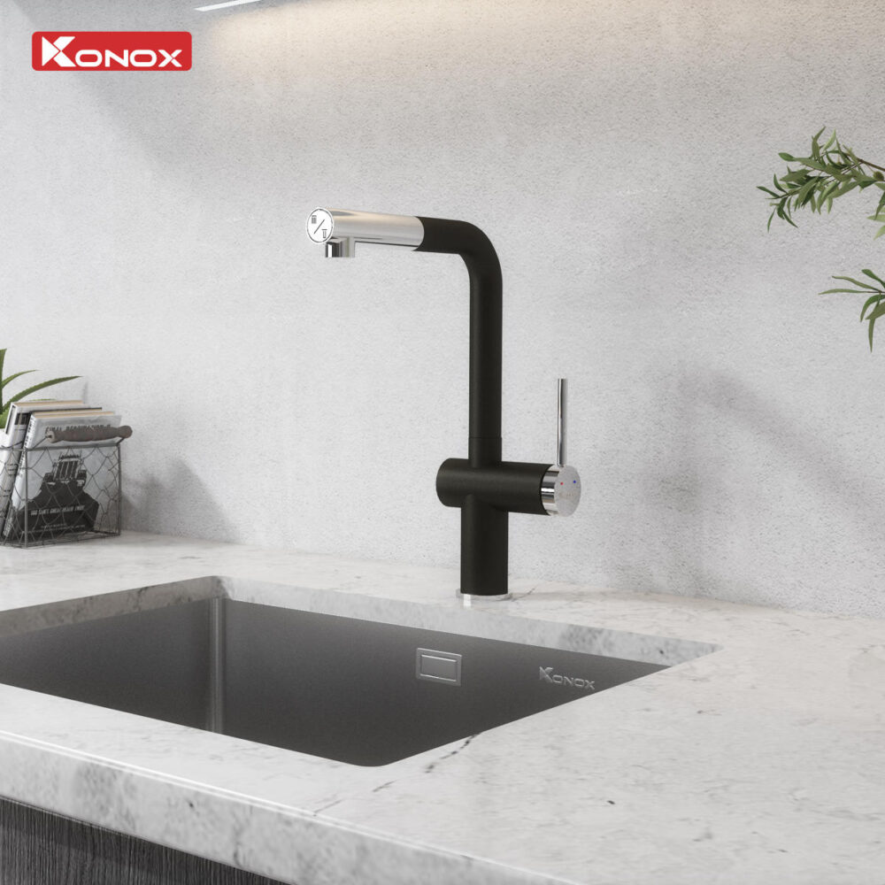 voi rua bat day rut Konox Stream Black - VÒI RỬA BÁT DÂY RÚT KONOX STREAM SMART BLACK VÒI RỬA BÁT DÂY RÚT KONOX STREAM SMART BLACK