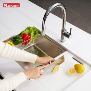 chau rua bat inox 1 ho chong xuoc Konox Dekor 8044SU 600x600 2 - CHẬU RỬA BÁT KONOX WORKSTATION SINK DEKOR KN8044SU