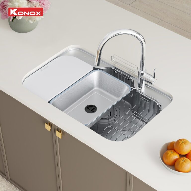 phoi canh chau rua bat 1 ho chong xuoc Konox Tari Smart 7851 3 768x768 1 - Chậu rửa bát phong cách Nhật chống xước Konox Tari Smart 7851 Chậu rửa bát phong cách Nhật chống xước Konox Tari Smart 7851